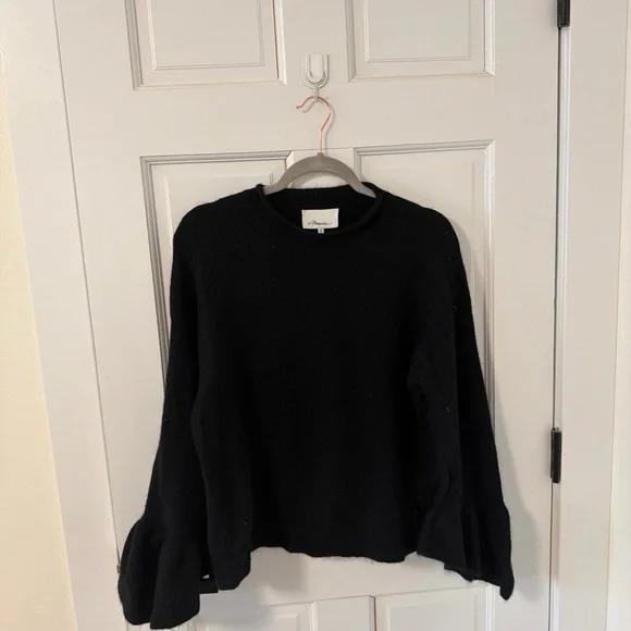 3.1 Phillip Lim Classic Black Crew Neck Bell Sleeve Wool&Alpaca Sweater - Picture 1 of 8